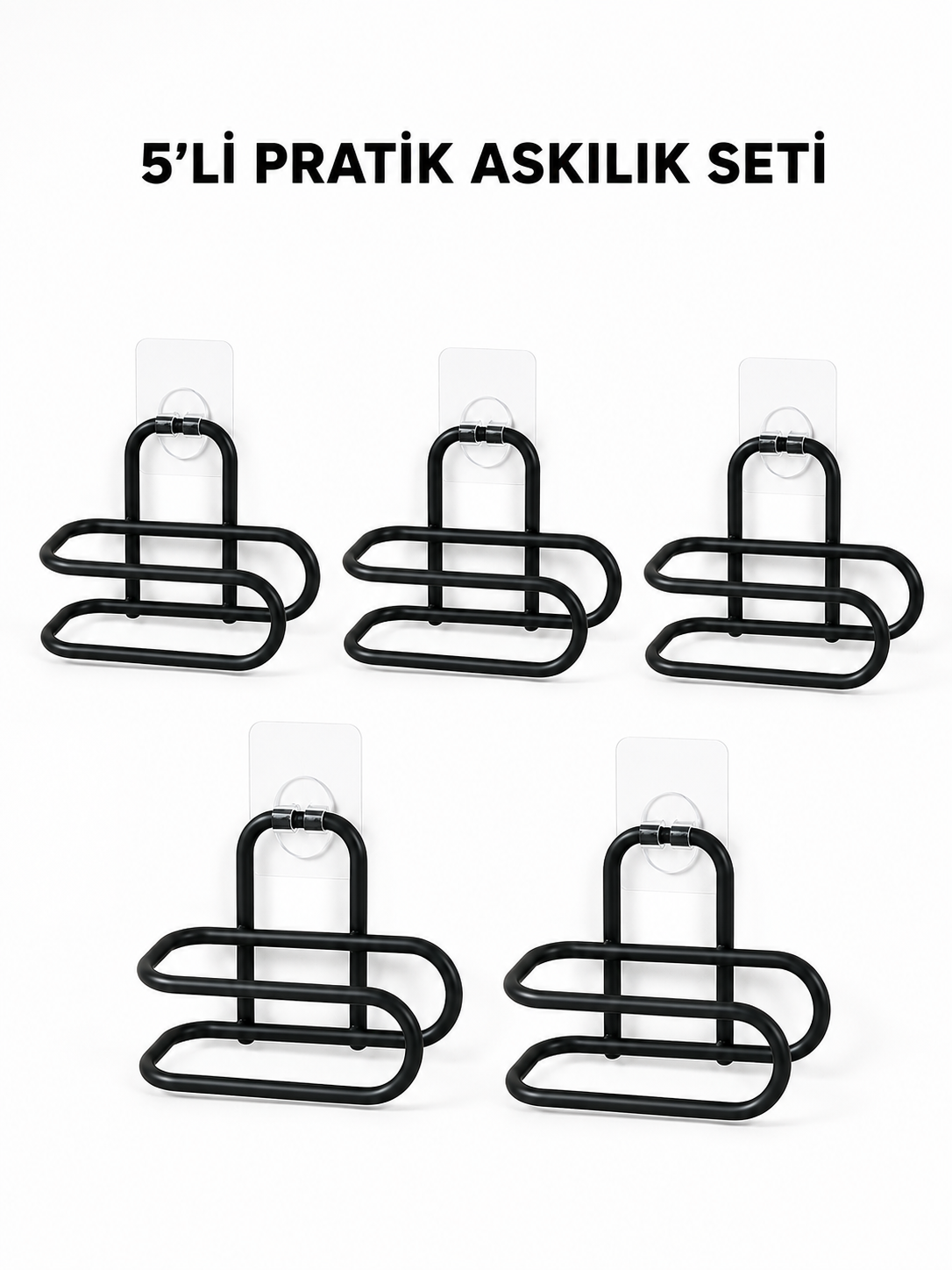 Siyah Metal WC Kağıtlık Yapışkanlı Tuvalet Kağıdı Rulo Tutucu 5 Adet Avantajlı Set - Lisinya