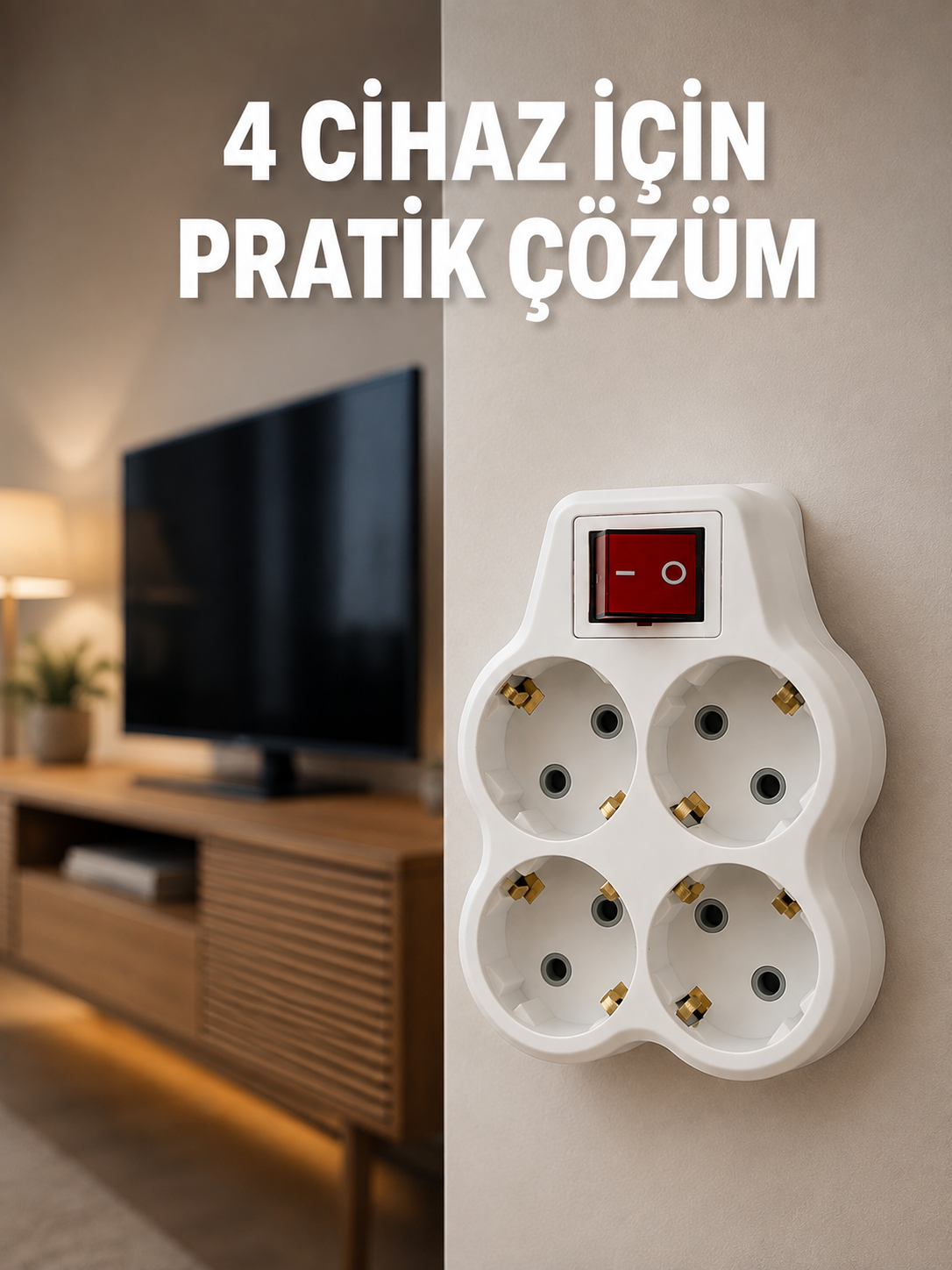 Kablosuz Duvar Tipi 4’lü Priz Çoklayıcı Anahtarlı Elektrik Priz Çoğaltıcı - Lisinya Kablosuz Duvar Tipi 4’lü Priz Çoklayıcı Anahtarlı Elektrik Priz Çoğaltıcı - Lisinya