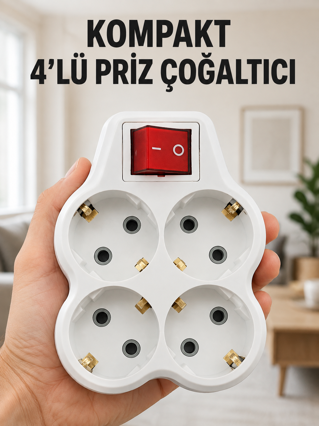 Kompakt 4’lü Priz Çoklayıcı Kablosuz Anahtarlı Ev Ofis Priz Çoğaltma Adaptörü - Lisinya