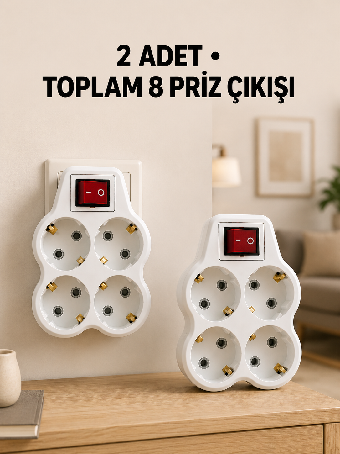 4’lü Priz Çoğaltıcı 2 Adet Set Kablosuz Duvar Tipi Anahtarlı Priz Çoklayıcı - Lisinya 4’lü Priz Çoğaltıcı 2 Adet Set Kablosuz Duvar Tipi Anahtarlı Priz Çoklayıcı - Lisinya