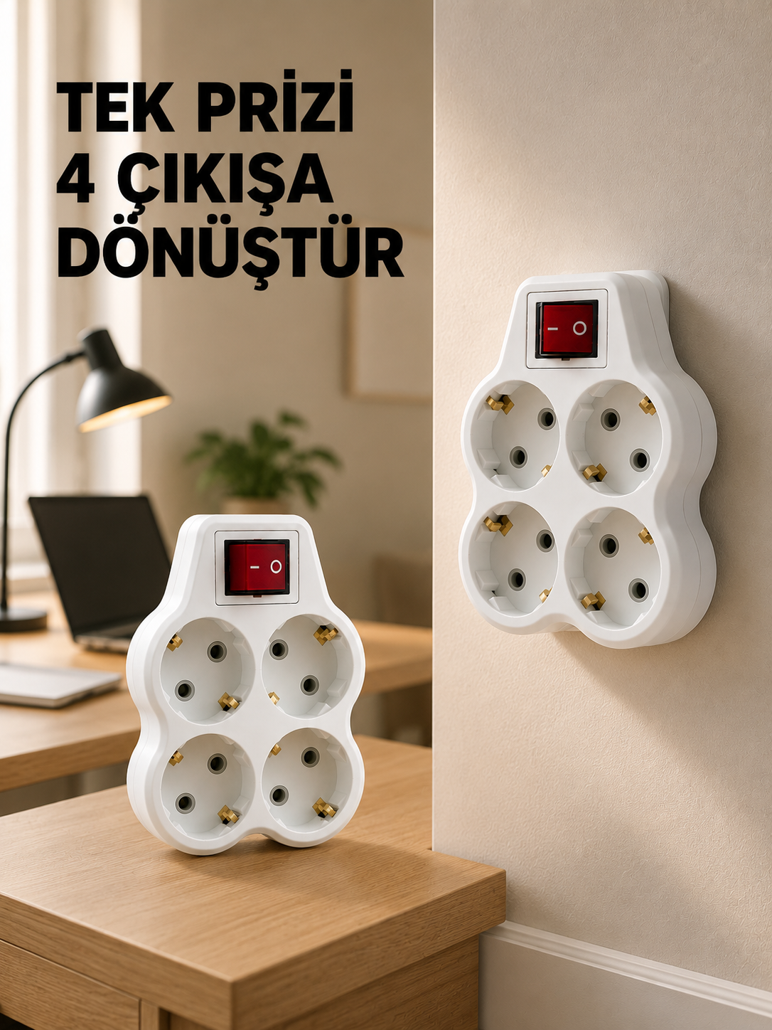 Anahtarlı 4’lü Priz Adaptörü Direkt Duvar Prizine Takılan Priz Çoklayıcı 2’li Set - Lisinya Anahtarlı 4’lü Priz Adaptörü Direkt Duvar Prizine Takılan Priz Çoklayıcı 2’li Set - Lisinya