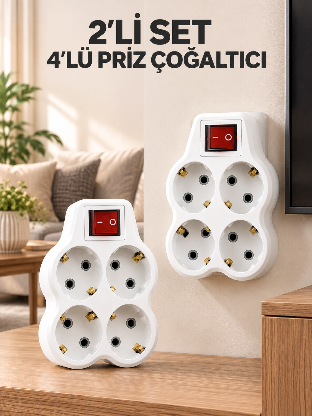 Duvar Tipi 4’lü Priz Çoğaltma Adaptörü Kablosuz Anahtarlı Ev Ofis İçin 2 Adet - Lisinya Duvar Tipi 4’lü Priz Çoğaltma Adaptörü Kablosuz Anahtarlı Ev Ofis İçin 2 Adet - Lisinya