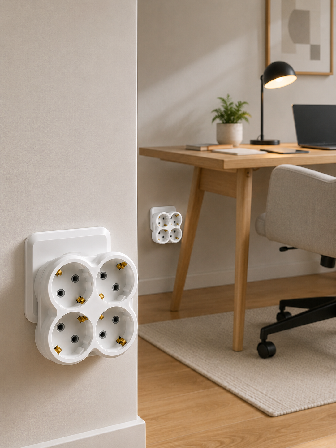 4’lü Priz Çoğaltıcı 2 Adet Set Kablosuz Duvar Tipi Priz Çoklayıcı Adaptör - Lisinya