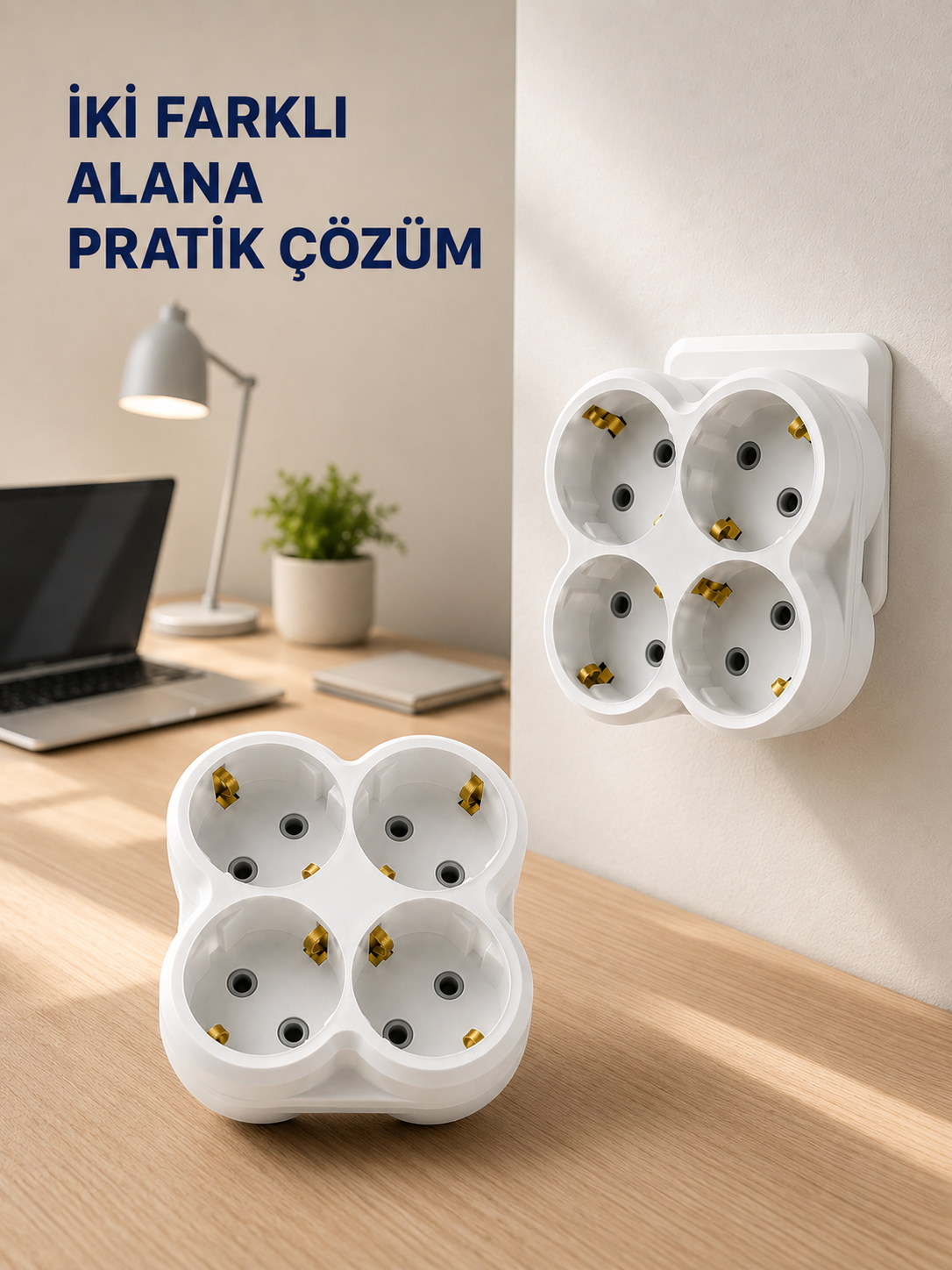 Tek Prizi 4’lü Yapan Priz Adaptörü Direkt Prize Takılan Çoklayıcı 2 Adet Set - Lisinya