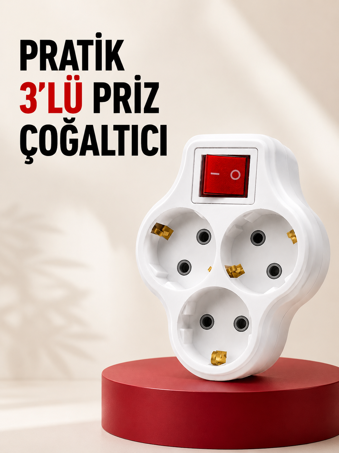 3’lü Topraklı Priz Çoklayıcı Açma Kapama Anahtarlı Direkt Prize Takılan Adaptör - Lisinya