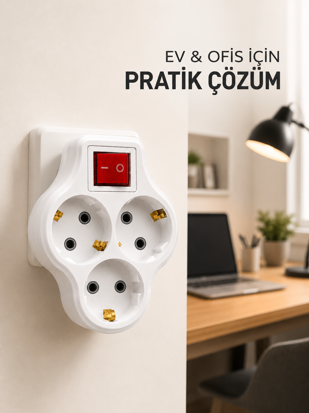 Kablosuz Priz Çoğaltıcı 3 Çıkışlı Anahtarlı Kompakt Duvar Tipi Çoklayıcı - Lisinya