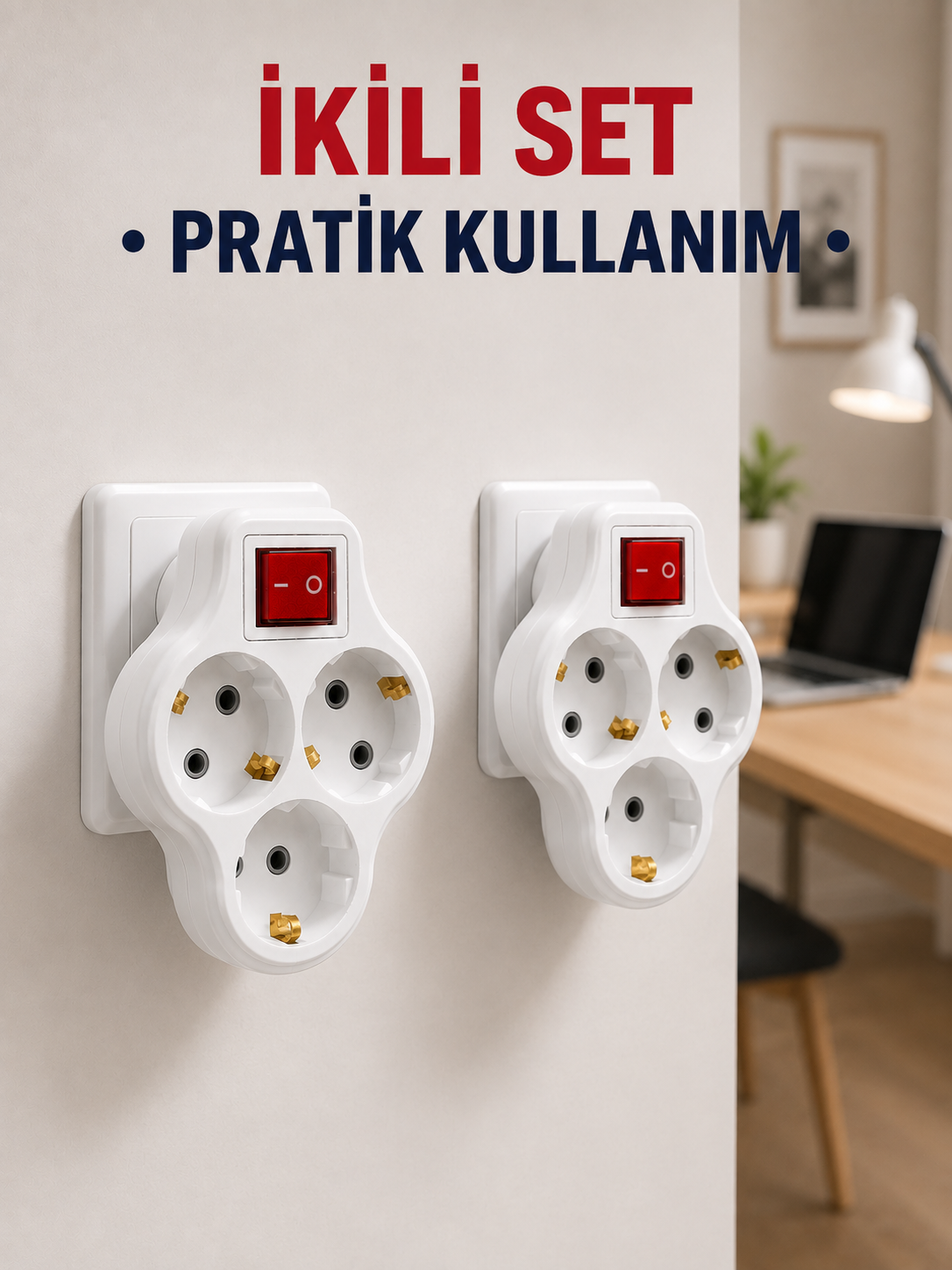 Kablosuz 3’lü Priz Çoklayıcı Açma Kapama Anahtarlı Duvar Tipi 2 Adet Set - Lisinya Kablosuz 3’lü Priz Çoklayıcı Açma Kapama Anahtarlı Duvar Tipi 2 Adet Set - Lisinya