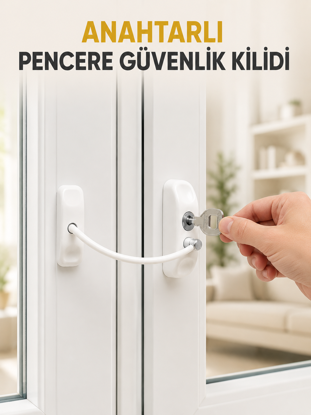 Pencere Güvenlik Kilidi Kablolu Çocuk Emniyet Kilidi Anahtarlı Beyaz Pencere Kilidi - Lisinya Pencere Güvenlik Kilidi Kablolu Çocuk Emniyet Kilidi Anahtarlı Beyaz Pencere Kilidi - Lisinya