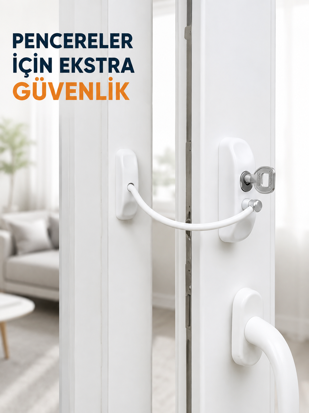 Anahtarlı Pencere Güvenlik Aparatı Esnek Kablolu Pencere Açılma Sınırlayıcı Kilit - Lisinya