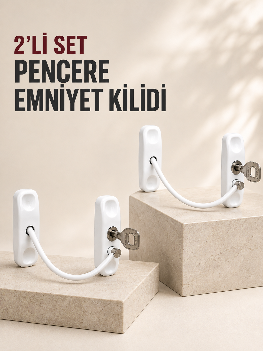 2’li Set Pencere Güvenlik Kilidi Anahtarlı Kablolu Çocuk Emniyet Kilidi Beyaz - Lisinya 2’li Set Pencere Güvenlik Kilidi Anahtarlı Kablolu Çocuk Emniyet Kilidi Beyaz - Lisinya