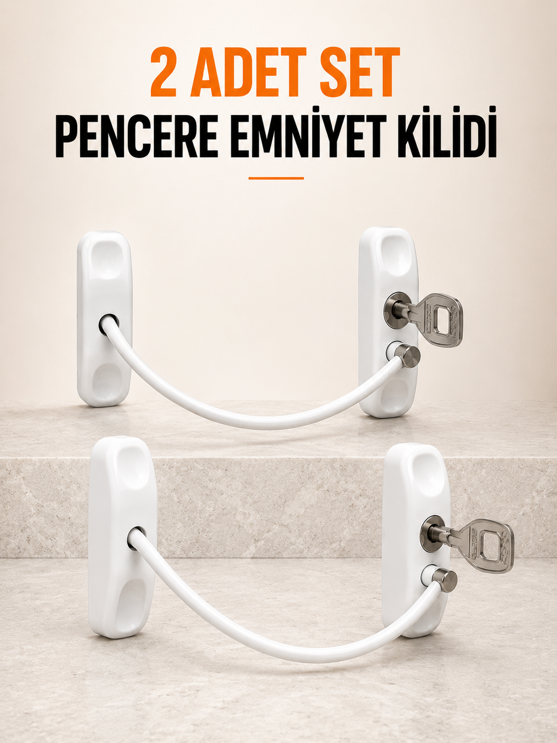 Pencere Emniyet Kilidi 2 Adet Set Kablolu Anahtarlı Pencere Açılma Sınırlayıcı - Lisinya Pencere Emniyet Kilidi 2 Adet Set Kablolu Anahtarlı Pencere Açılma Sınırlayıcı - Lisinya