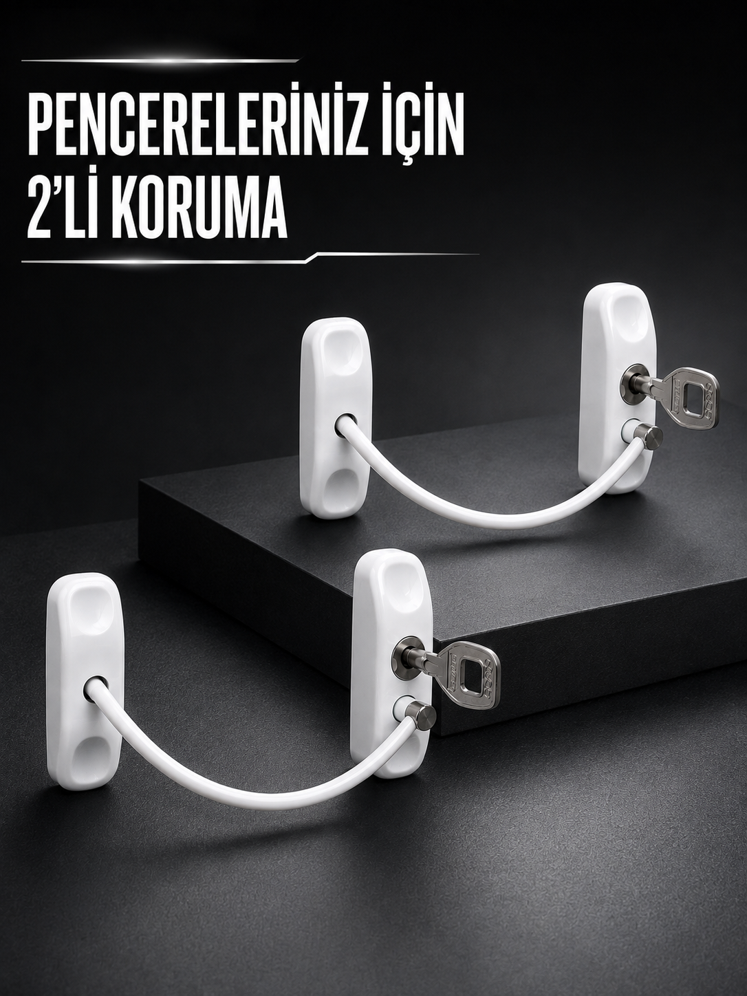 Beyaz Kablolu Pencere Kilidi 2 Adet Çocuk Koruma ve Pencere Emniyet Aparatı - Lisinya