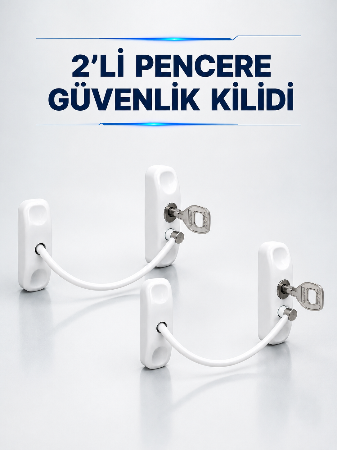 Anahtarlı Pencere Güvenlik Aparatı Beyaz Kablolu Açılma Sınırlayıcı 2’li Set - Lisinya