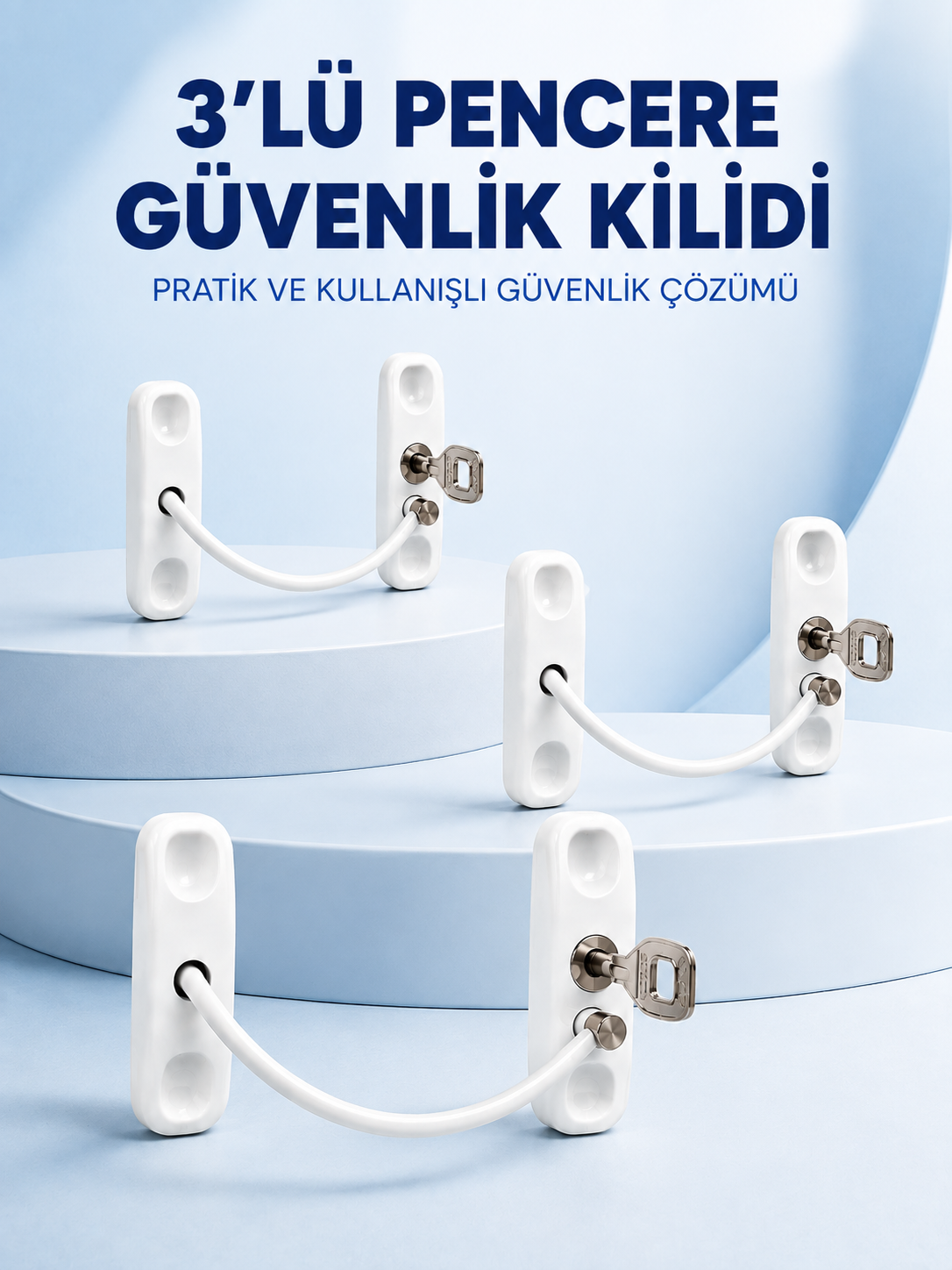 3 Adet Pencere Güvenlik Kilidi Esnek Bağlantılı Anahtarlı Koruma Seti - Lisinya 3 Adet Pencere Güvenlik Kilidi Esnek Bağlantılı Anahtarlı Koruma Seti - Lisinya