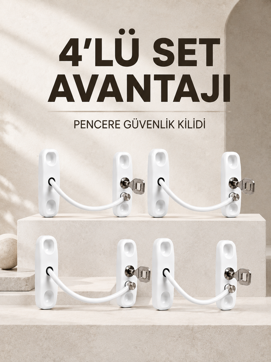 Çocuk Güvenliği İçin Pencere Kilidi Anahtarlı 4’lü Paket - Lisinya Çocuk Güvenliği İçin Pencere Kilidi Anahtarlı 4’lü Paket - Lisinya