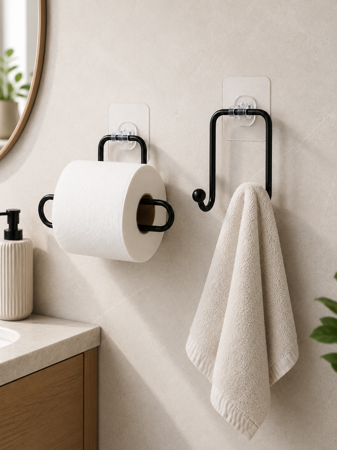 2’li Yapışkanlı Banyo Düzenleme Seti Rulo Kağıt Tutucu ve Havlu Askılığı - Lisinya 2’li Yapışkanlı Banyo Düzenleme Seti Rulo Kağıt Tutucu ve Havlu Askılığı - Lisinya
