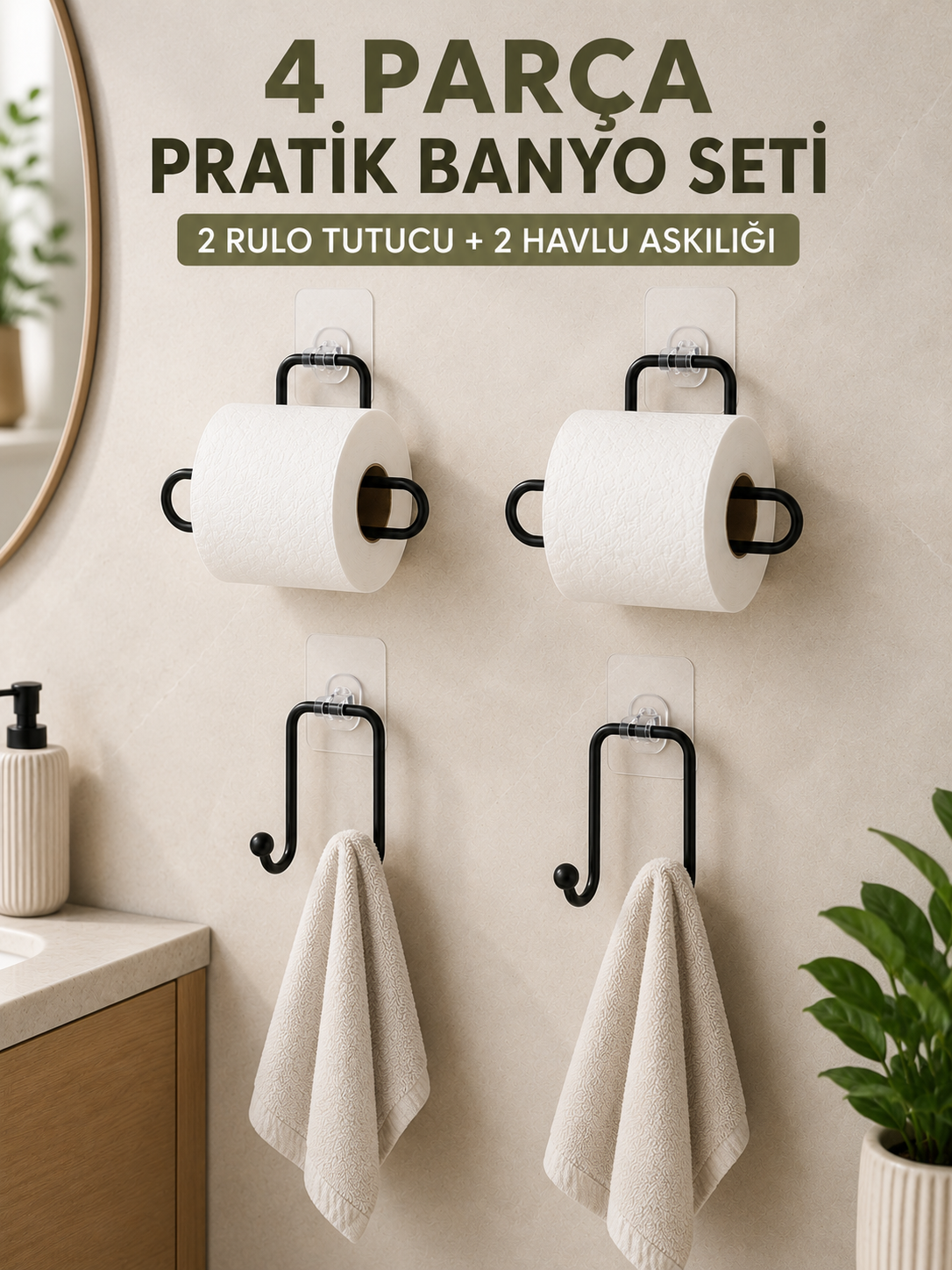 Pratik Banyo Düzenleme Seti 2 Adet Rulo Kağıt Tutucu 2 Adet Havlu Askılığı - Lisinya Pratik Banyo Düzenleme Seti 2 Adet Rulo Kağıt Tutucu 2 Adet Havlu Askılığı - Lisinya