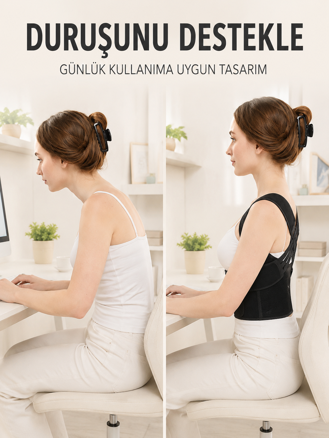 Dik Duruş ve Postür Korsesi Ayarlanabilir Çapraz Lastikli Sırt Bel Desteği - Lisinya