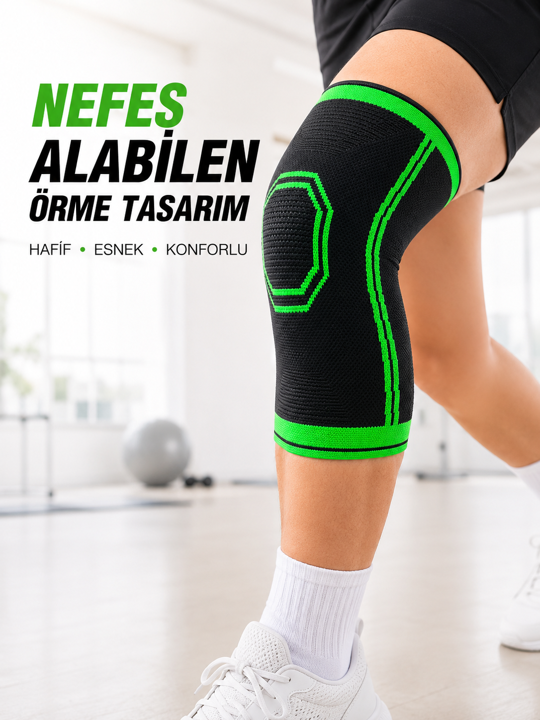 Esnek Diz Desteği Siyah Yeşil Örme Dizlik Spor Egzersiz ve Günlük Kullanım İçin - Lisinya Esnek Diz Desteği Siyah Yeşil Örme Dizlik Spor Egzersiz ve Günlük Kullanım İçin - Lisinya