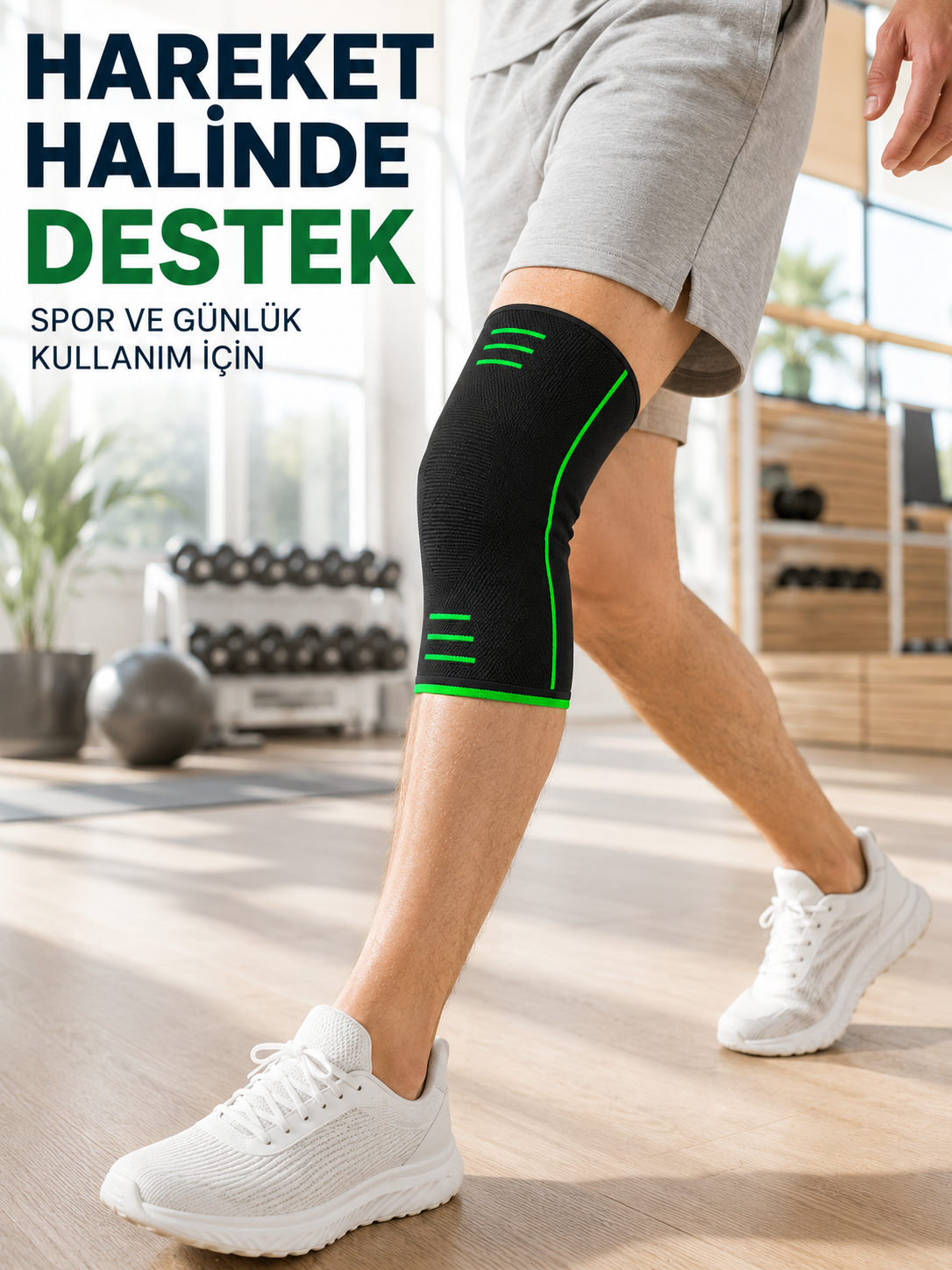 Örme Spor Dizlik Siyah Yeşil Esnek Diz Destekleyici Günlük Kullanım - Lisinya