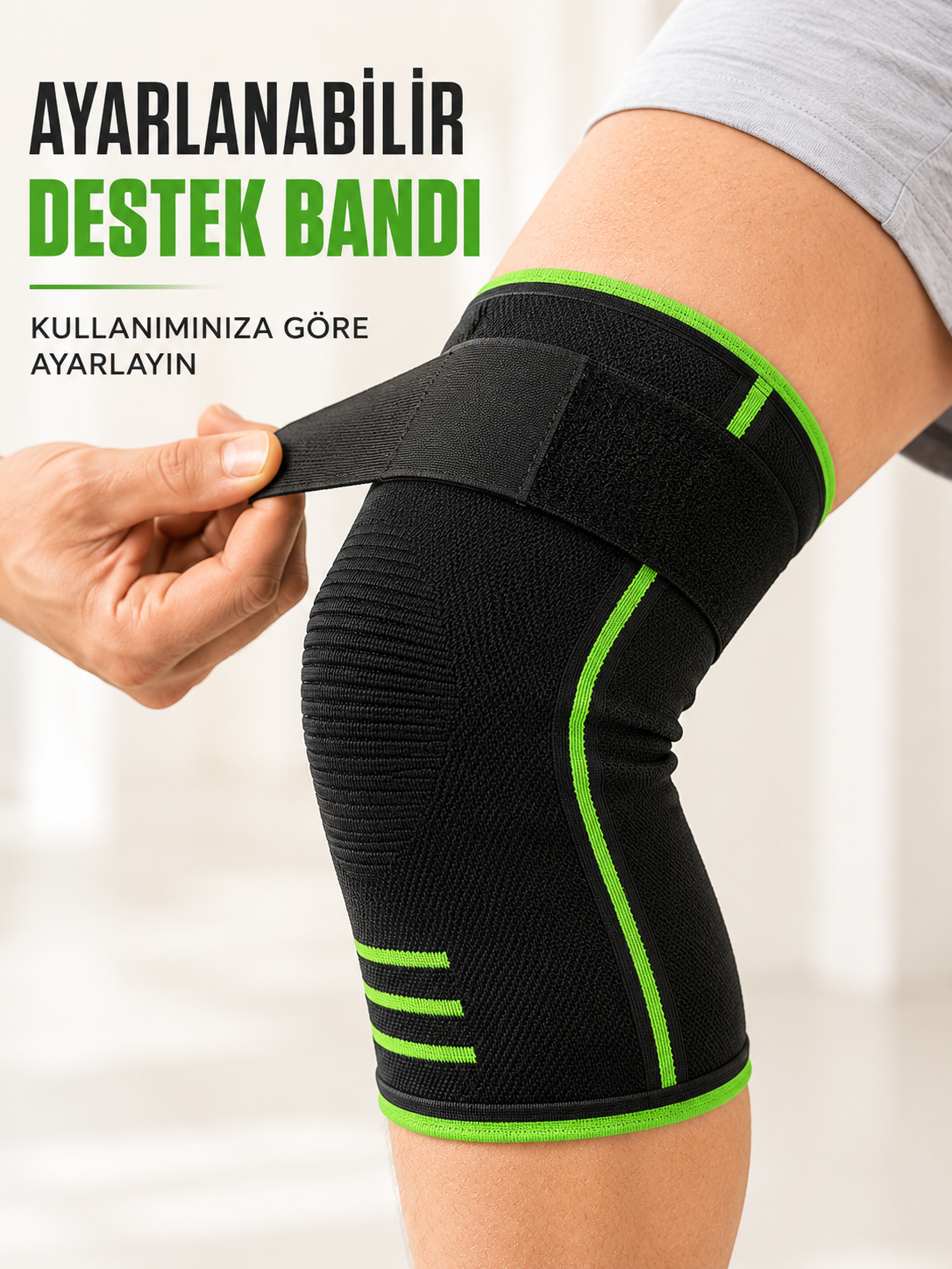 Ayarlanabilir Bantlı Spor Dizlik Nefes Alabilen Esnek Diz Destekleyici Siyah Yeşil - Lisinya