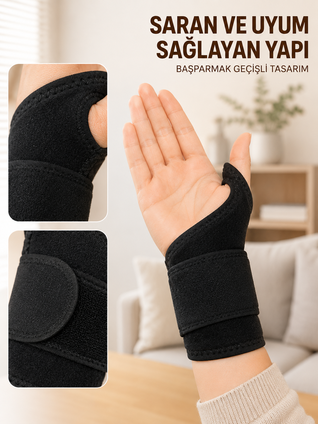 Ayarlanabilir El Bilek Bandajı Başparmak Geçişli Bilek Desteği Günlük ve Spor Kullanım - Lisinya