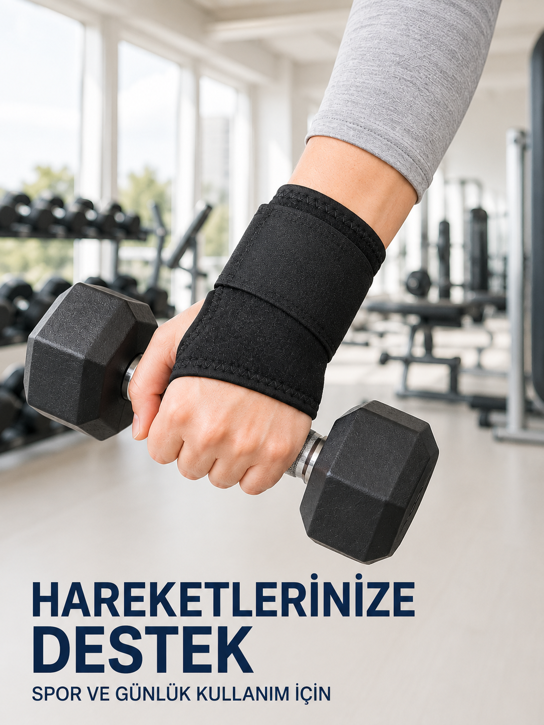 Başparmak Geçişli El Bilek Desteği Ayarlanabilir Cırtlı Bileklik Bandajı Siyah - Lisinya