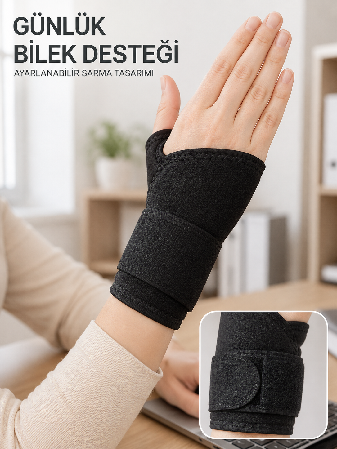 Siyah El Bilek Desteği Cırtlı Ayarlanabilir Başparmak Geçişli Bileklik Spor Bandajı - Lisinya Siyah El Bilek Desteği Cırtlı Ayarlanabilir Başparmak Geçişli Bileklik Spor Bandajı - Lisinya
