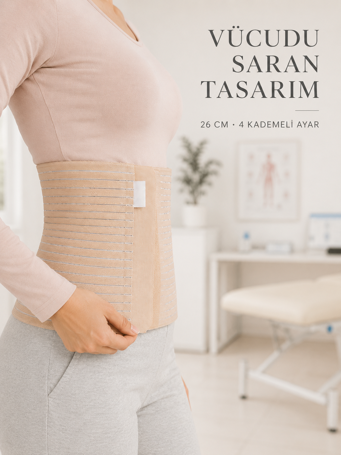Doğum Sonrası Abdominal Korse 26 cm 4 Kademe Ayarlı Karın Toparlayıcı Korse - Lisinya