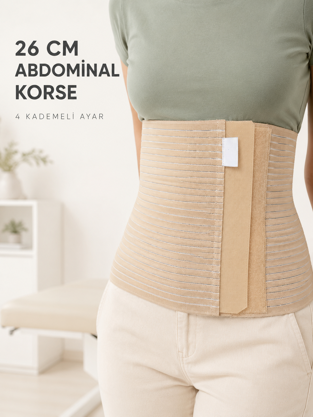 Abdominal Doğum Sonrası Korse 26 cm Geniş 4 Kademeli Cırtlı Ayarlanabilir - Lisinya