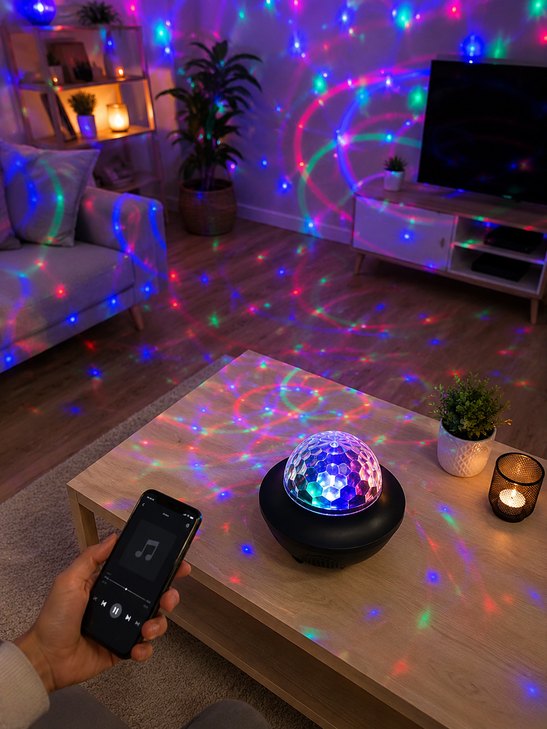 RGB Bluetooth Disko Lambası Dahili Hoparlörlü Müzikli Parti Işığı USB ve TF Kartlı - Lisinya