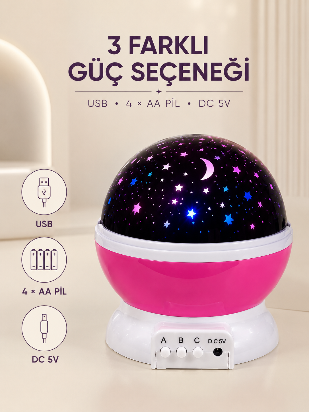 Pembe Yıldızlı Gece Lambası Döner Gökyüzü Projeksiyon Işığı - Lisinya Pembe Yıldızlı Gece Lambası Döner Gökyüzü Projeksiyon Işığı - Lisinya