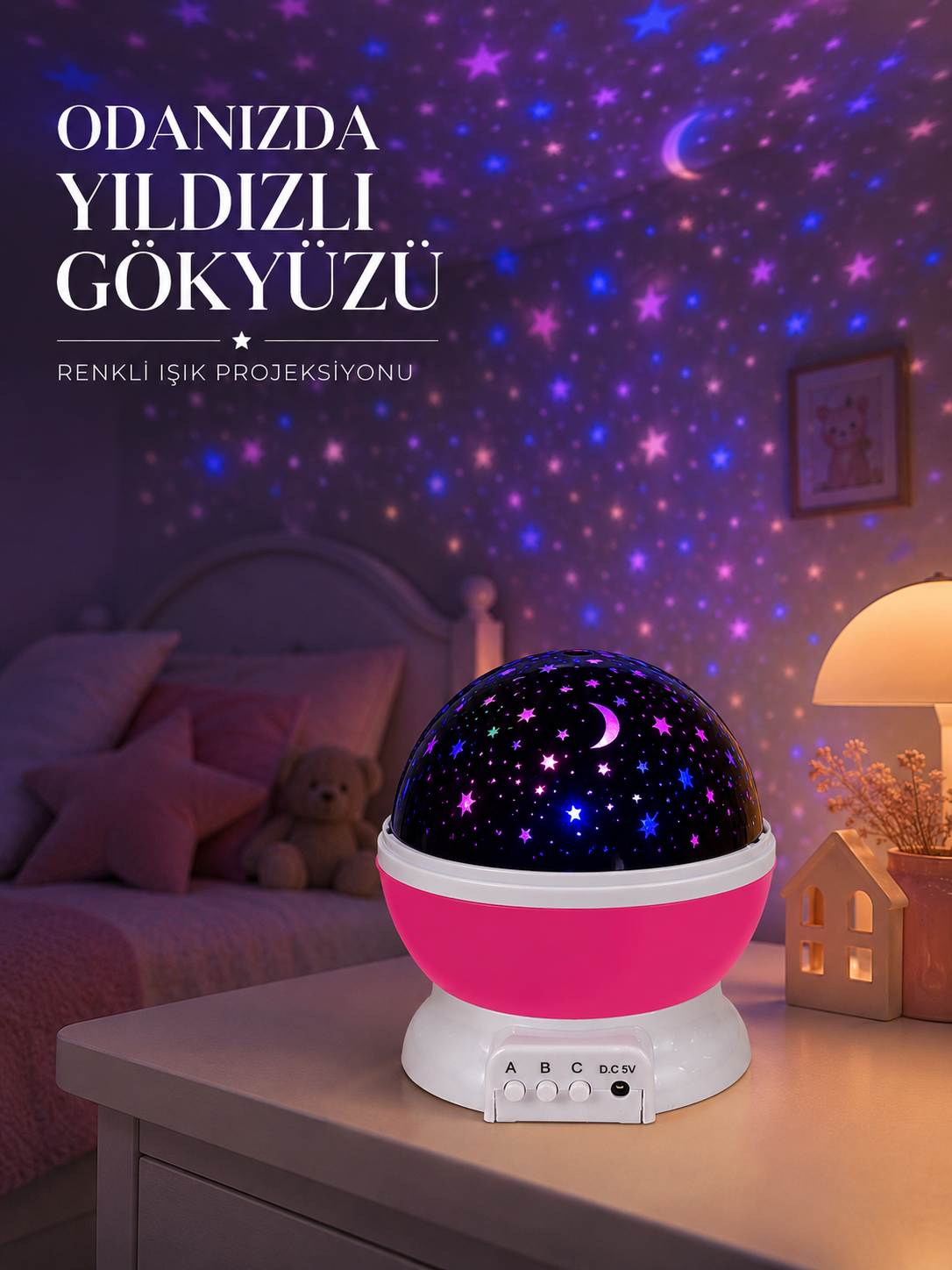 Pembe Döner Yıldız Projektörü USB ve Pilli Kullanımlı Gece Lambası - Lisinya Pembe Döner Yıldız Projektörü USB ve Pilli Kullanımlı Gece Lambası - Lisinya