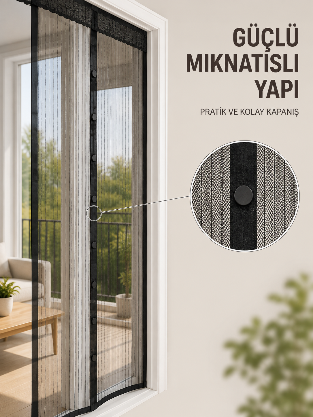Otomatik Kapanan Mıknatıslı Sineklik Kapı Filesi Pratik Geçişli Siyah Model - Lisinya