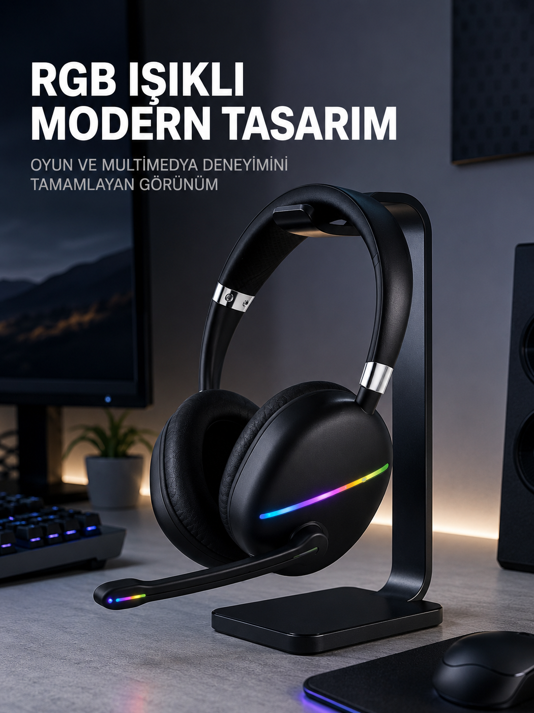 Kablosuz Bluetooth 5.0 Kulaklık RGB Işıklı Tasarım - Lisinya
