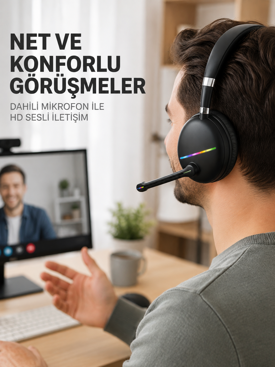 Bluetooth 5.0 Kablosuz Kulak Üstü Kulaklık Mikrofonlu RGB Aydınlatmalı - Lisinya