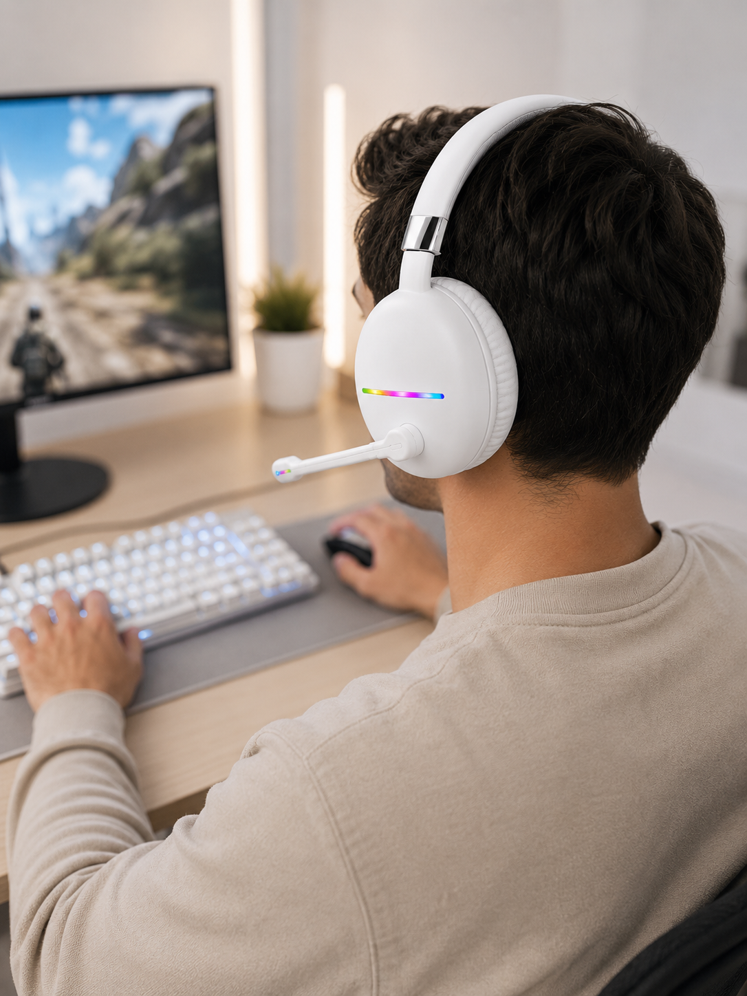 Beyaz Bluetooth 5.0 Mikrofonlu Kablosuz Kulak Üstü Kulaklık RGB Işıklı Type-C Şarjlı - Lisinya Beyaz Bluetooth 5.0 Mikrofonlu Kablosuz Kulak Üstü Kulaklık RGB Işıklı Type-C Şarjlı - Lisinya