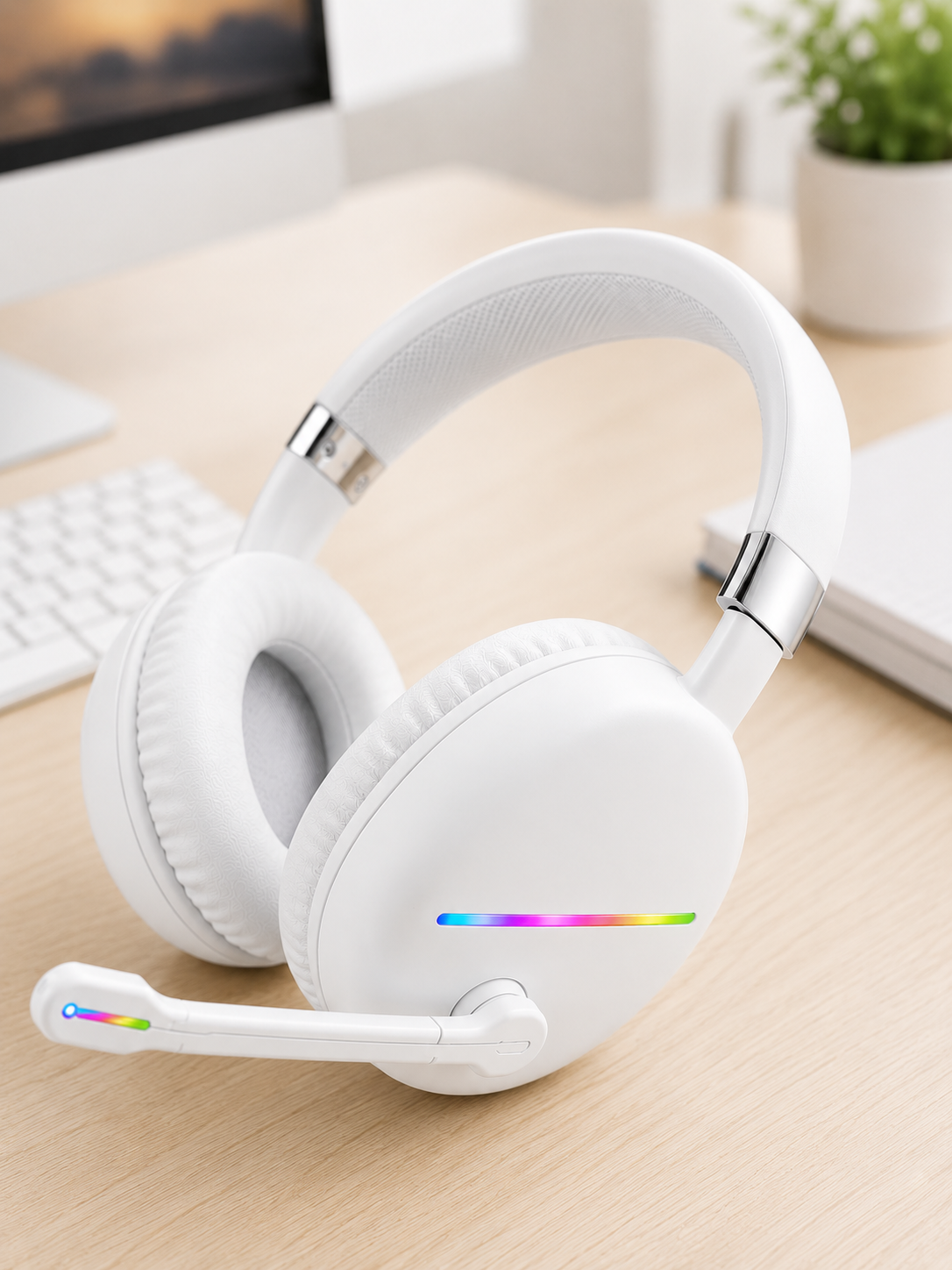 Beyaz Bluetooth 5.0 Mikrofonlu Kablosuz Kulak Üstü Kulaklık RGB Işıklı Type-C Şarjlı - Lisinya Beyaz Bluetooth 5.0 Mikrofonlu Kablosuz Kulak Üstü Kulaklık RGB Işıklı Type-C Şarjlı - Lisinya