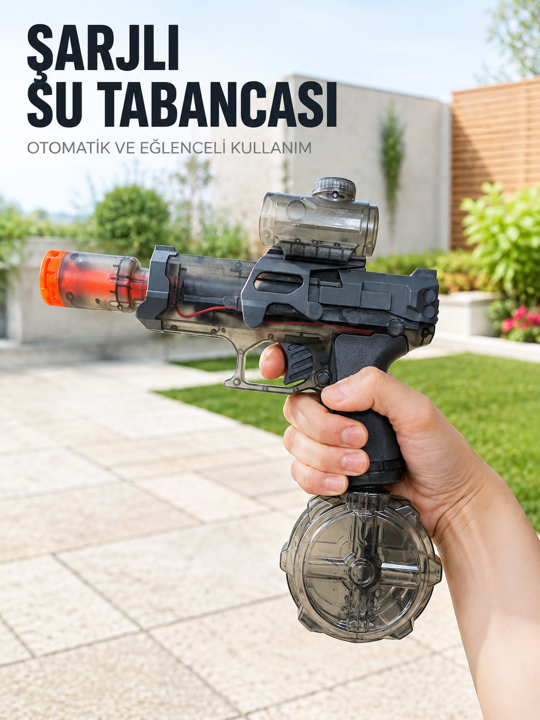 Otomatik Su Tabancası Şarjlı LED Işıklı Basınçlı Su Püskürtmeli Oyuncak - Lisinya