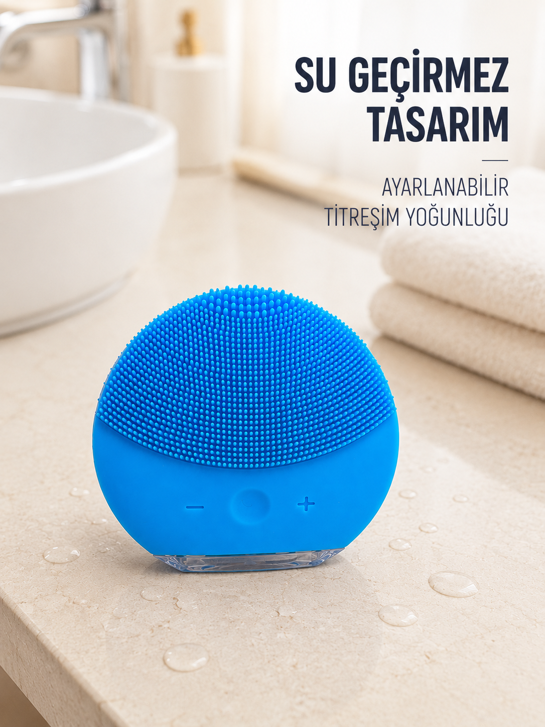 Titreşimli Silikon Yüz Temizleme Cihazı Mavi Şarjlı Cilt Bakım Fırçası - Lisinya