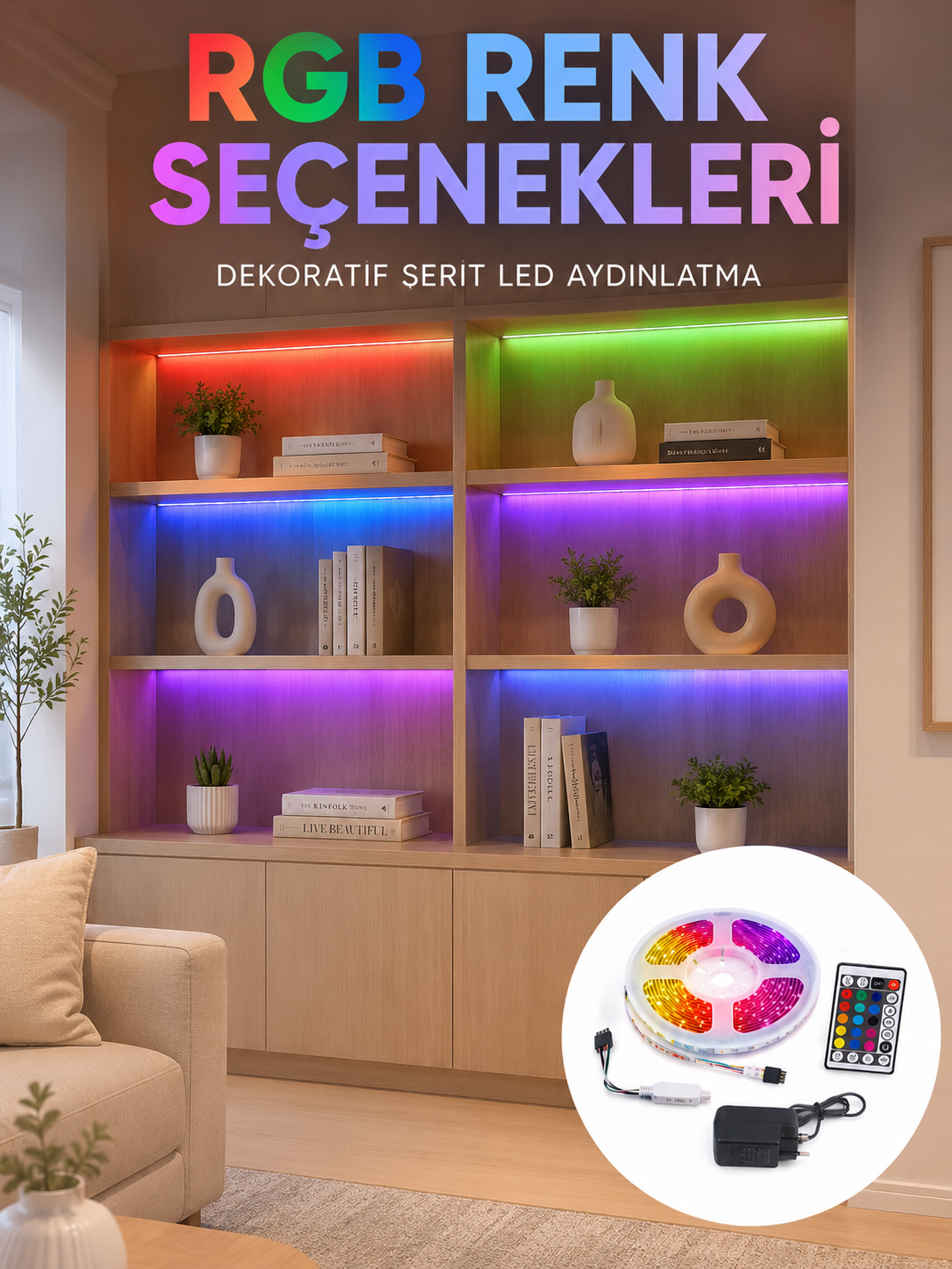 5 Metre Kumandalı RGB LED Şerit 2835 SMD Dekoratif TV Oda Masa Arkası Aydınlatma - Lisinya 5 Metre Kumandalı RGB LED Şerit 2835 SMD Dekoratif TV Oda Masa Arkası Aydınlatma - Lisinya