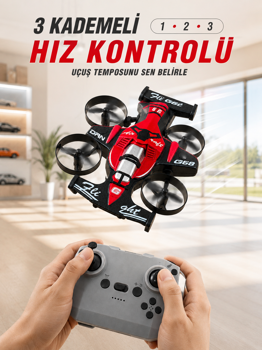 Uçan Araba Drone 4 Korumalı Pervaneli 360° Akrobatik Hareket Uzaktan Kumandalı - Lisinya