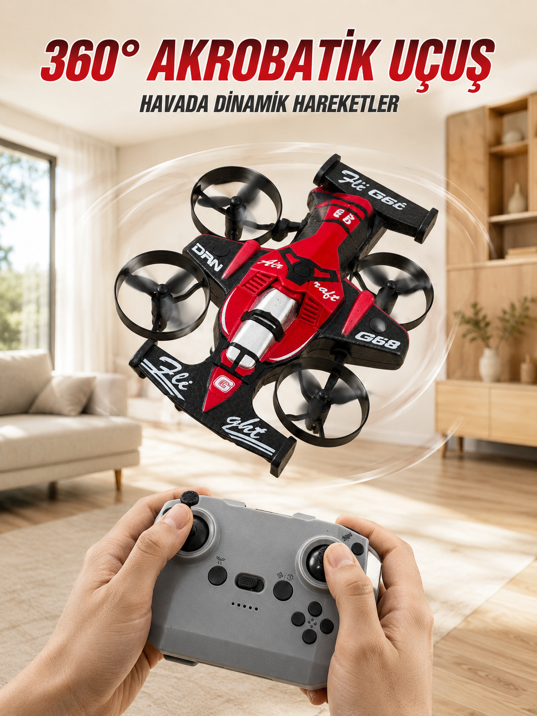 Akrobatik Drone Uzaktan Kumandalı 3 Kademeli Hız 360° Dairesel Uçuş Özellikli - Lisinya Akrobatik Drone Uzaktan Kumandalı 3 Kademeli Hız 360° Dairesel Uçuş Özellikli - Lisinya