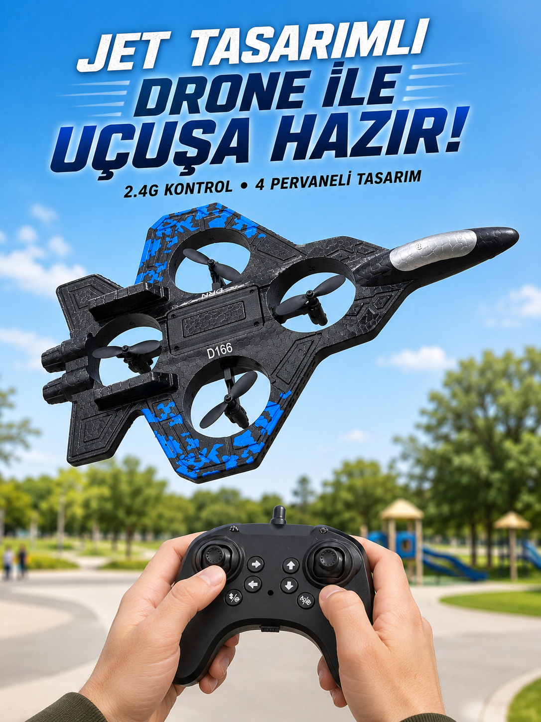 Jet Tasarımlı Uzaktan Kumandalı Drone 4 Pervaneli 2.4G 360 Derece Takla LED Işıklı Uçak - Lisinya