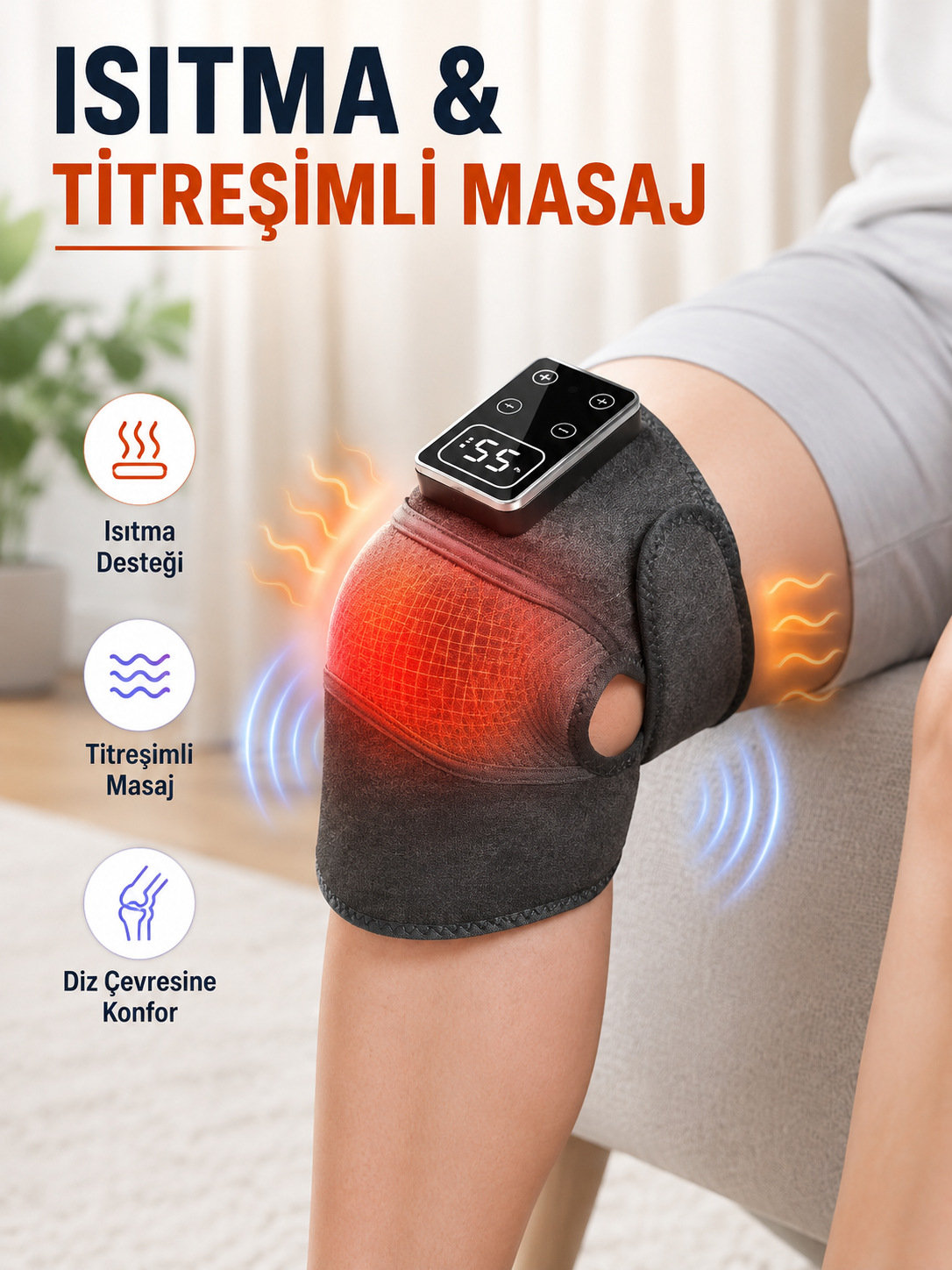 Dijital Ekranlı Isıtmalı Diz Masaj Aleti Ayarlanabilir Titreşimli Şarjlı Masaj Cihazı - Lisinya