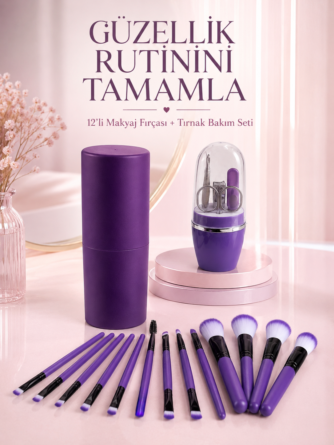 12 Parça Mor Makyaj Fırçası ve Manikür Pedikür Tırnak Bakım Seti Çok Amaçlı Avantajlı İkili Set - Lisinya 12 Parça Mor Makyaj Fırçası ve Manikür Pedikür Tırnak Bakım Seti Çok Amaçlı Avantajlı İkili Set - Lisinya