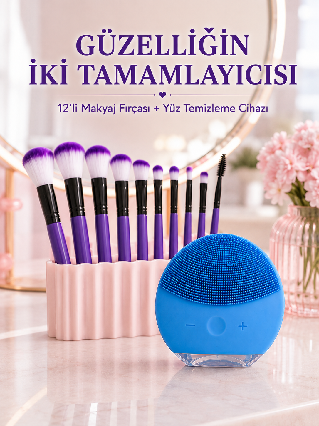 12’li Mor Makyaj Fırça Seti ve Silikon Yüz Temizleme Cihazı İkili Makyaj ve Cilt Bakım Seti - Lisinya 12’li Mor Makyaj Fırça Seti ve Silikon Yüz Temizleme Cihazı İkili Makyaj ve Cilt Bakım Seti - Lisinya