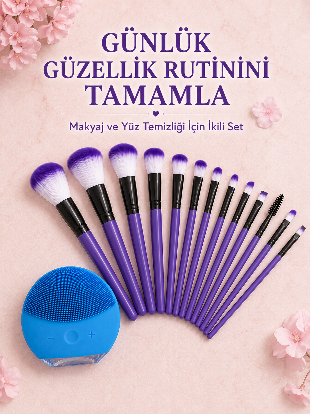 12 Parça Makyaj Fırçası ve Silikon Yüz Temizleyici Cihaz İkili Güzellik ve Kişisel Bakım Seti - Lisinya 12 Parça Makyaj Fırçası ve Silikon Yüz Temizleyici Cihaz İkili Güzellik ve Kişisel Bakım Seti - Lisinya