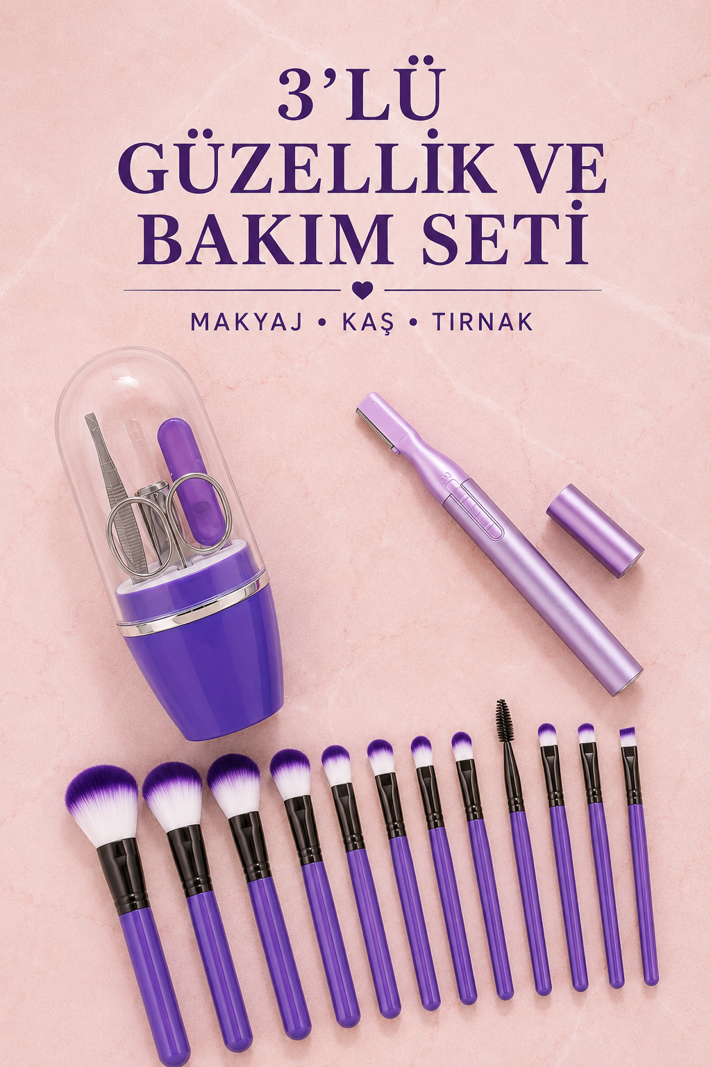 12’li Makyaj Fırça Seti Kaş Düzeltme Cihazı ve Tırnak Bakım Seti 3’lü Kadın Güzellik ve Kişisel Bakım Seti - Lisinya 12’li Makyaj Fırça Seti Kaş Düzeltme Cihazı ve Tırnak Bakım Seti 3’lü Kadın Güzellik ve Kişisel Bakım Seti - Lisinya