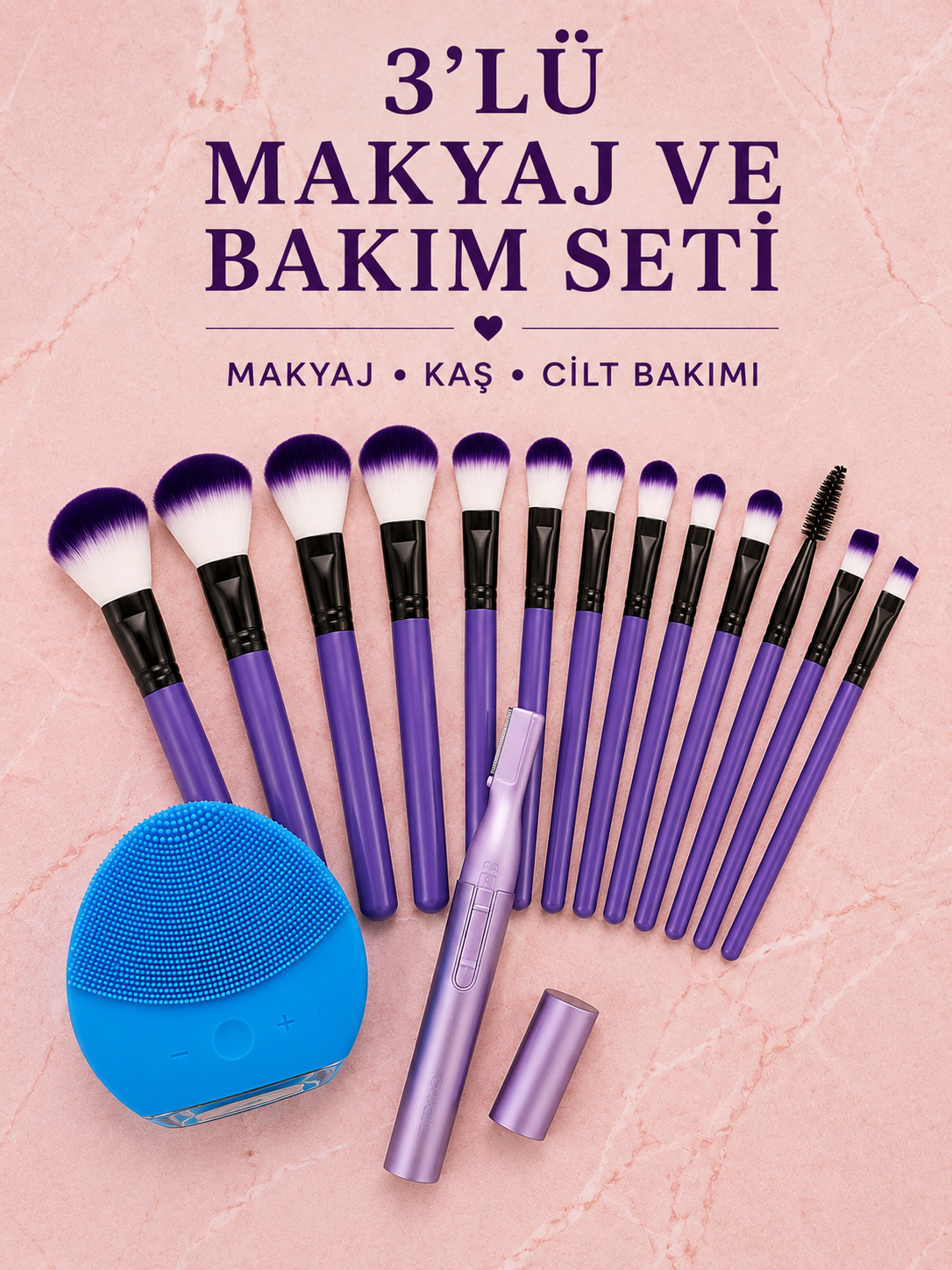3’lü Makyaj ve Cilt Bakım Seti 12 Parça Makyaj Fırçası Kaş Alma Düzeltme ve Silikon Yüz Temizleme Cihazı - Lisinya 3’lü Makyaj ve Cilt Bakım Seti 12 Parça Makyaj Fırçası Kaş Alma Düzeltme ve Silikon Yüz Temizleme Cihazı - Lisinya